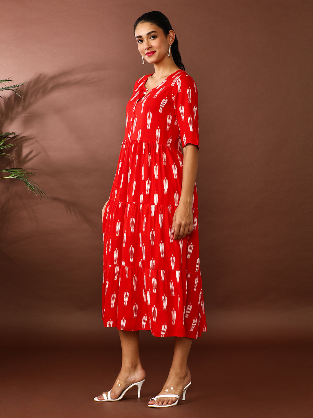 Floral Printed A-Line Tiered Ethnic Dress