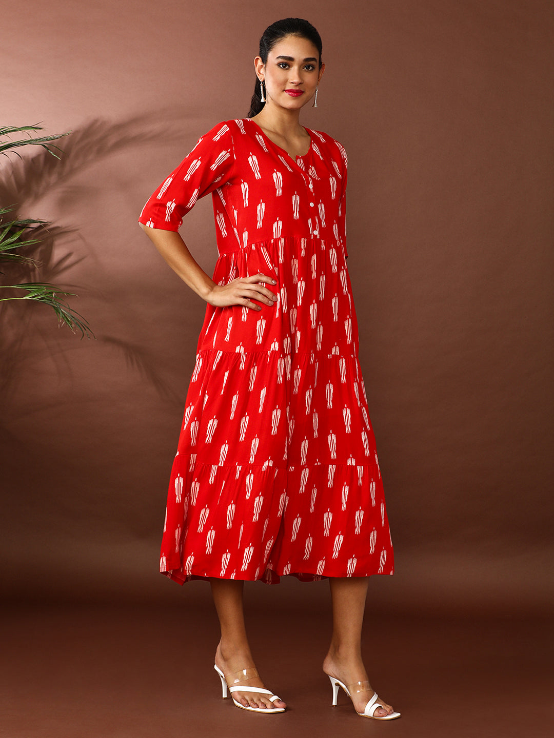 Floral Printed A-Line Tiered Ethnic Dress