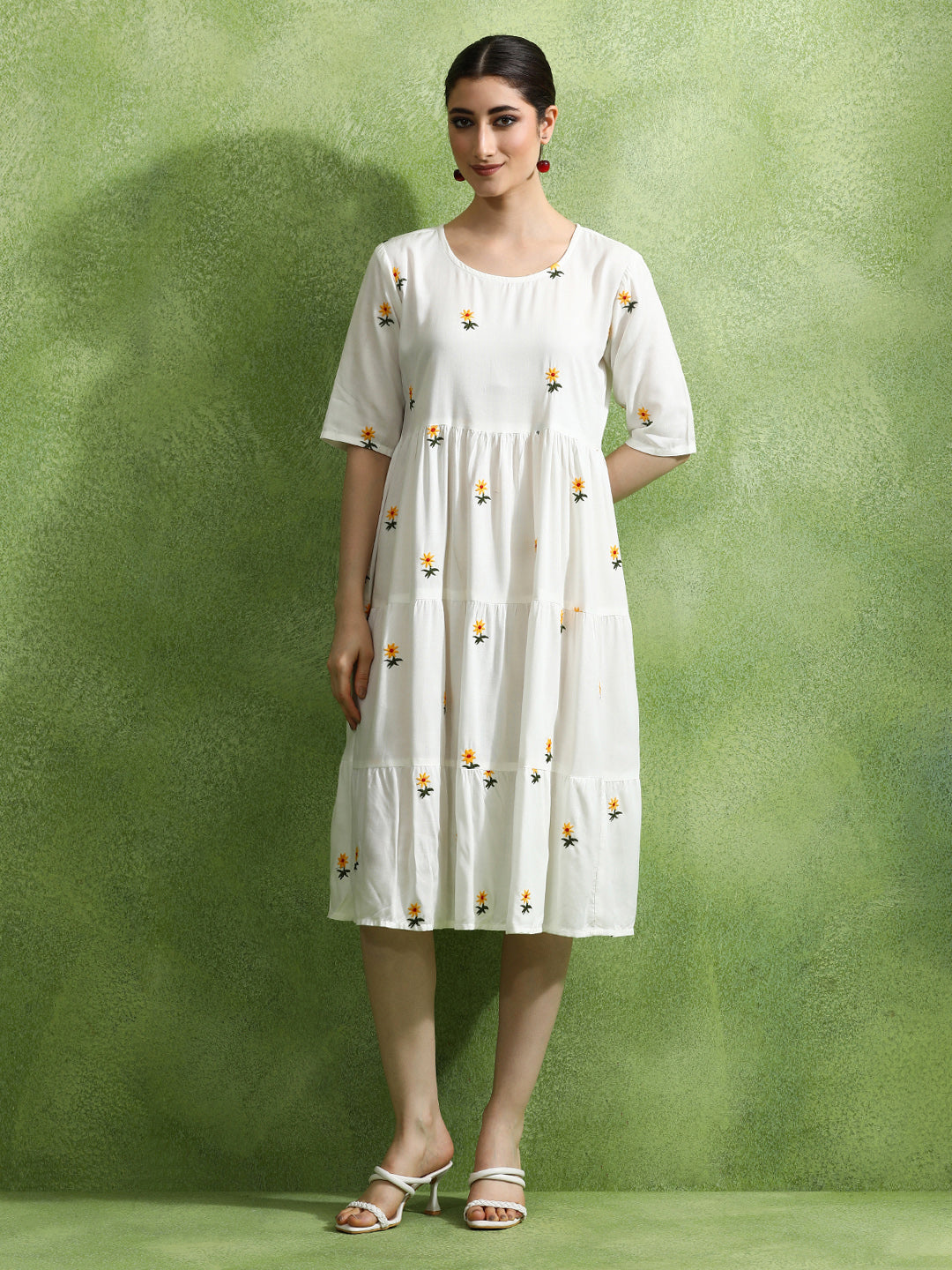 Floral Embroidered A-Line Ethnic Dress