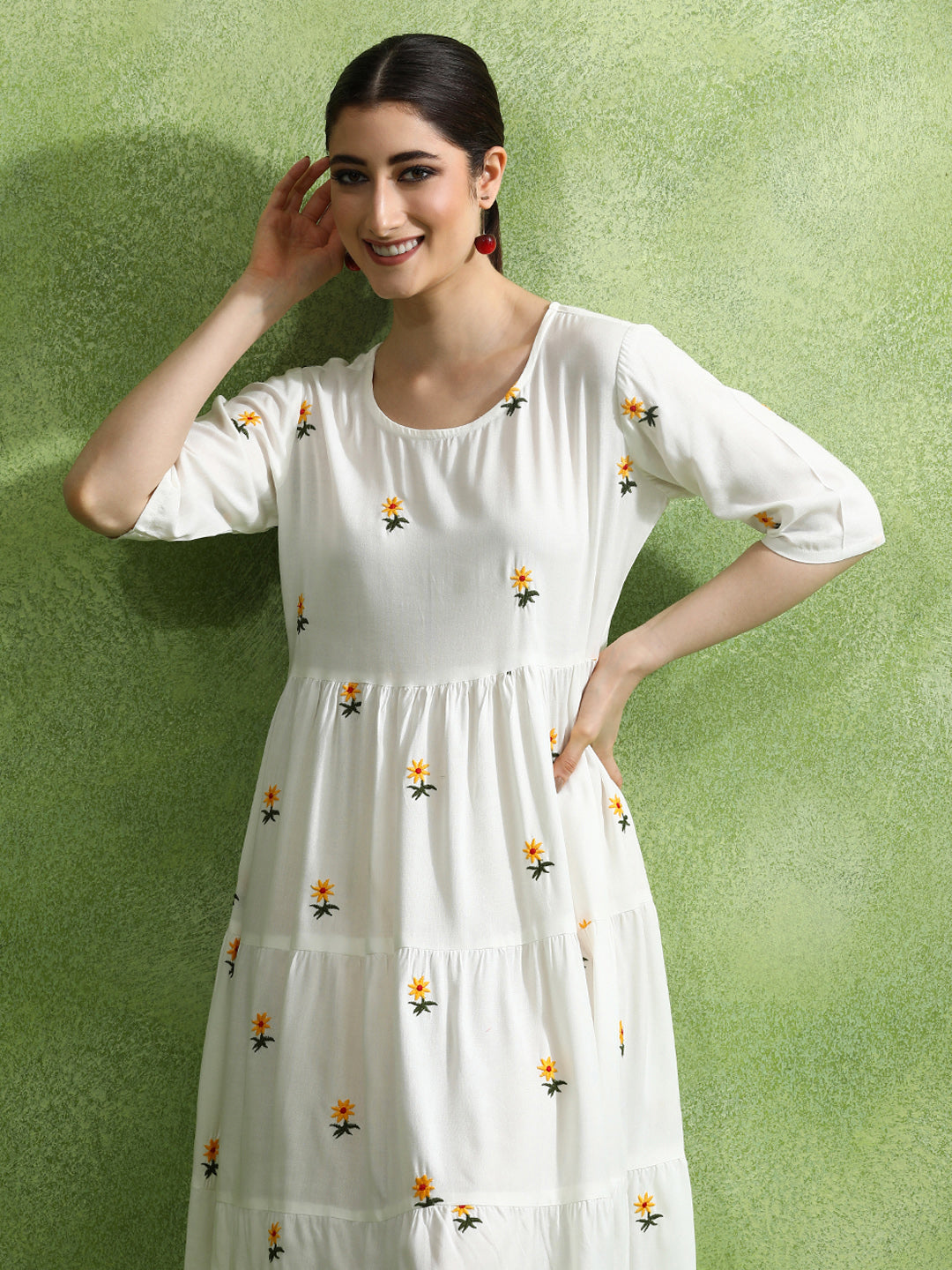 Floral Embroidered A-Line Ethnic Dress