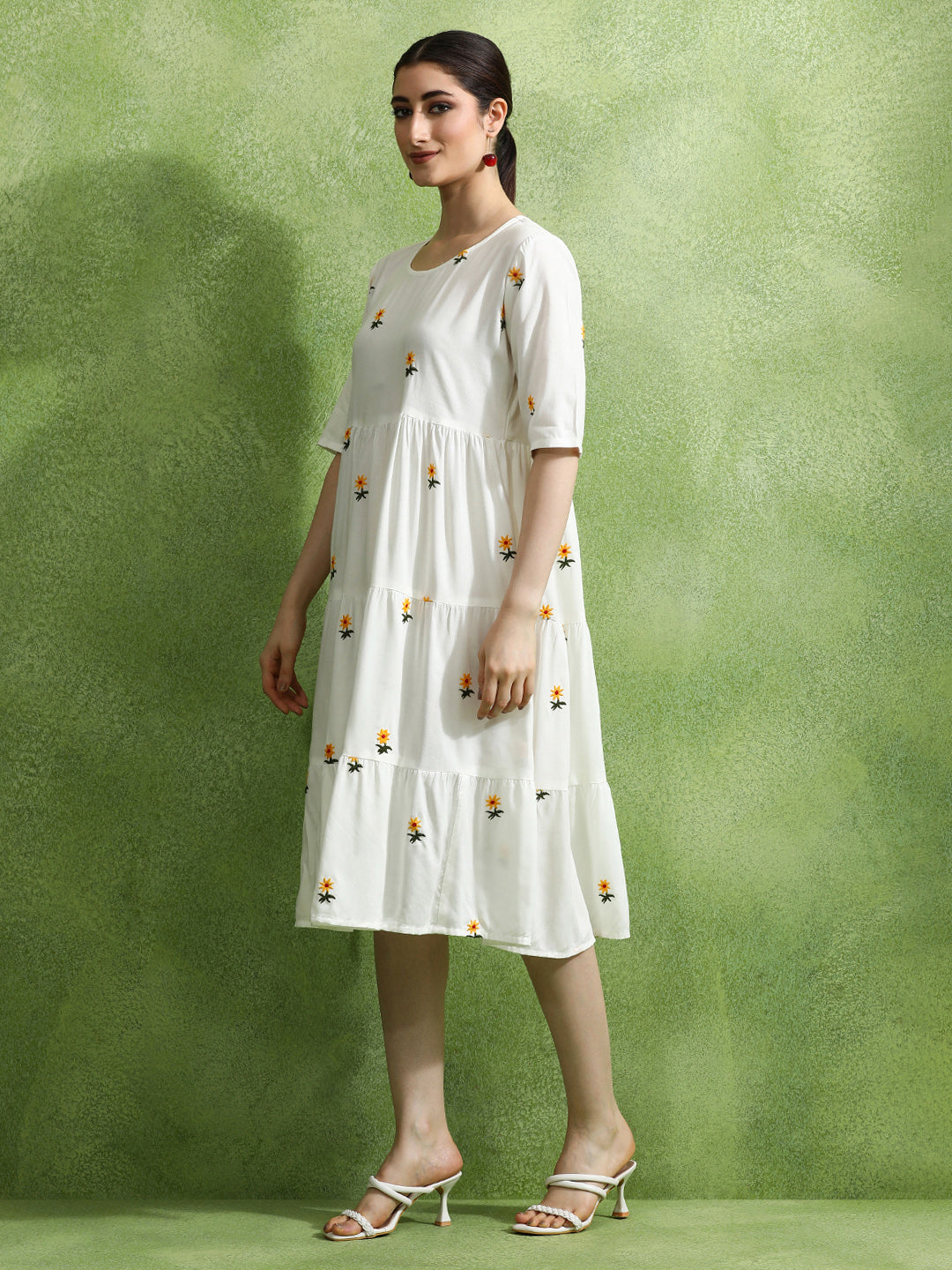 Floral Embroidered A-Line Ethnic Dress