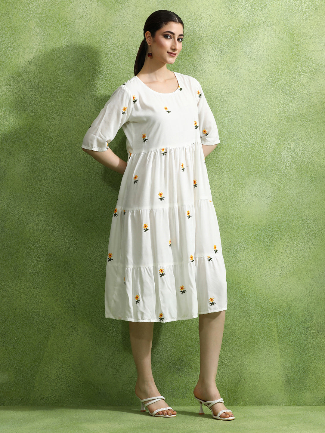 Floral Embroidered A-Line Ethnic Dress