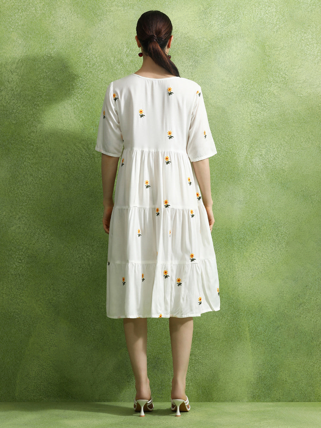 Floral Embroidered A-Line Ethnic Dress