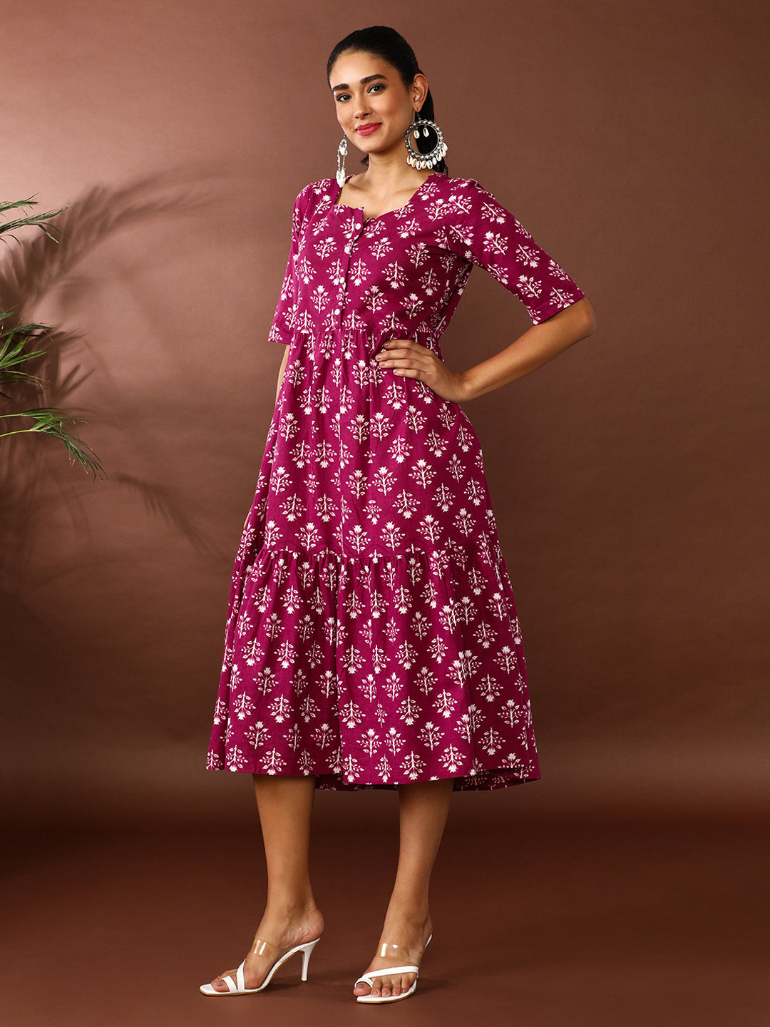Floral Printed A-Line Tiered Ethnic Dress