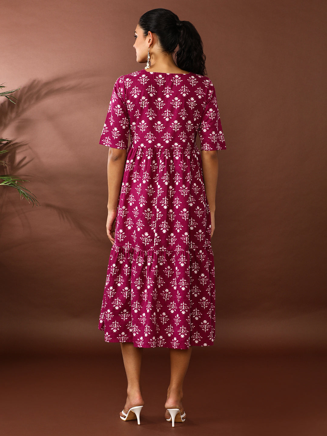Floral Printed A-Line Tiered Ethnic Dress
