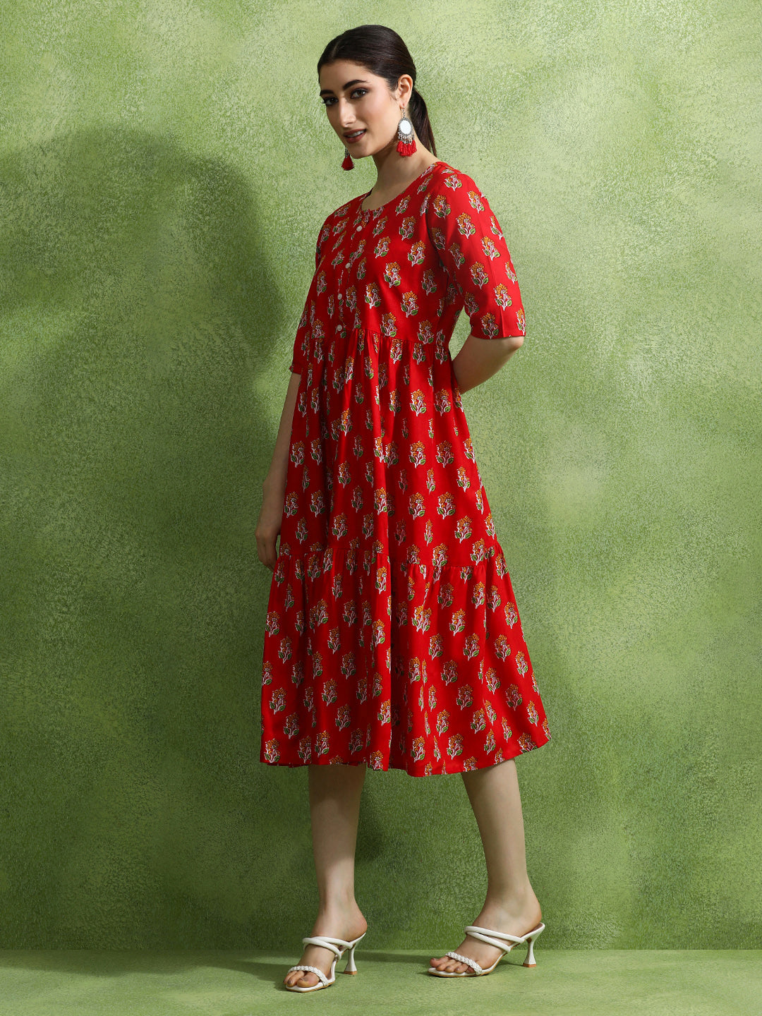 Floral Printed Tiered Ethnic Dress