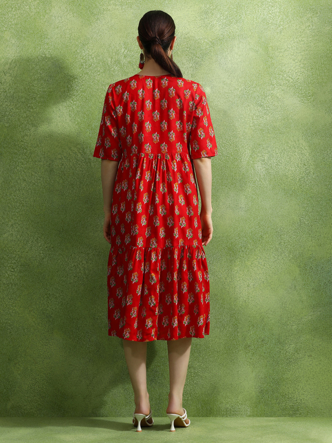 Floral Printed Tiered Ethnic Dress