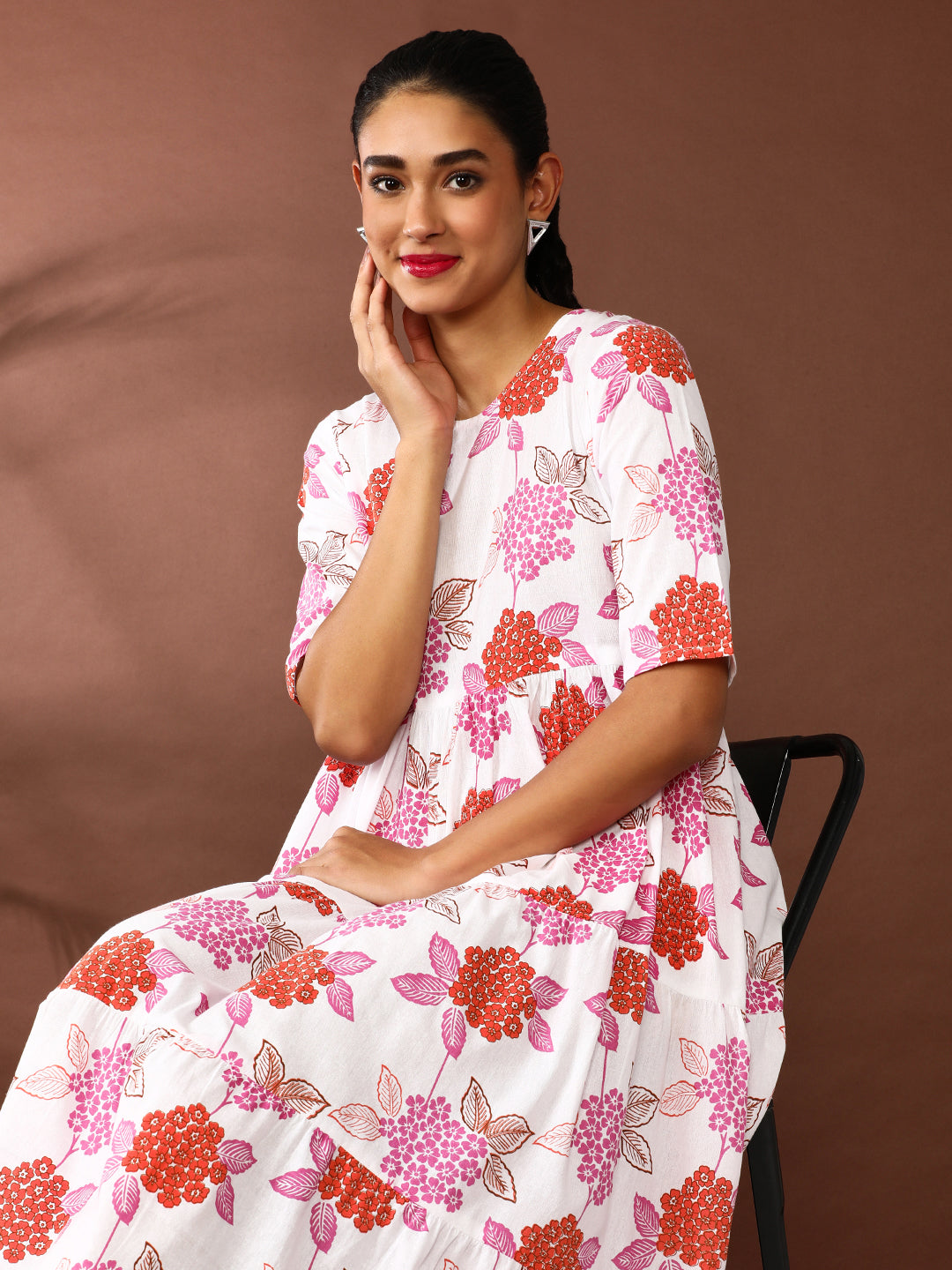 Floral Printed A-Line Pure Cotton Ethnic Dress