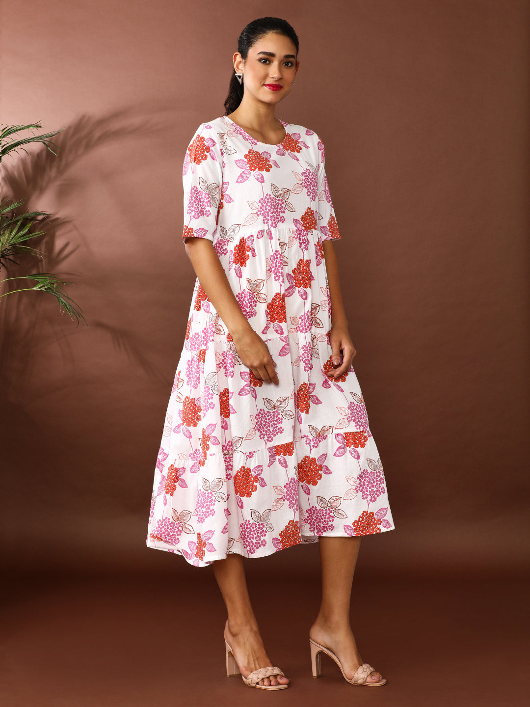 Floral Printed A-Line Pure Cotton Ethnic Dress