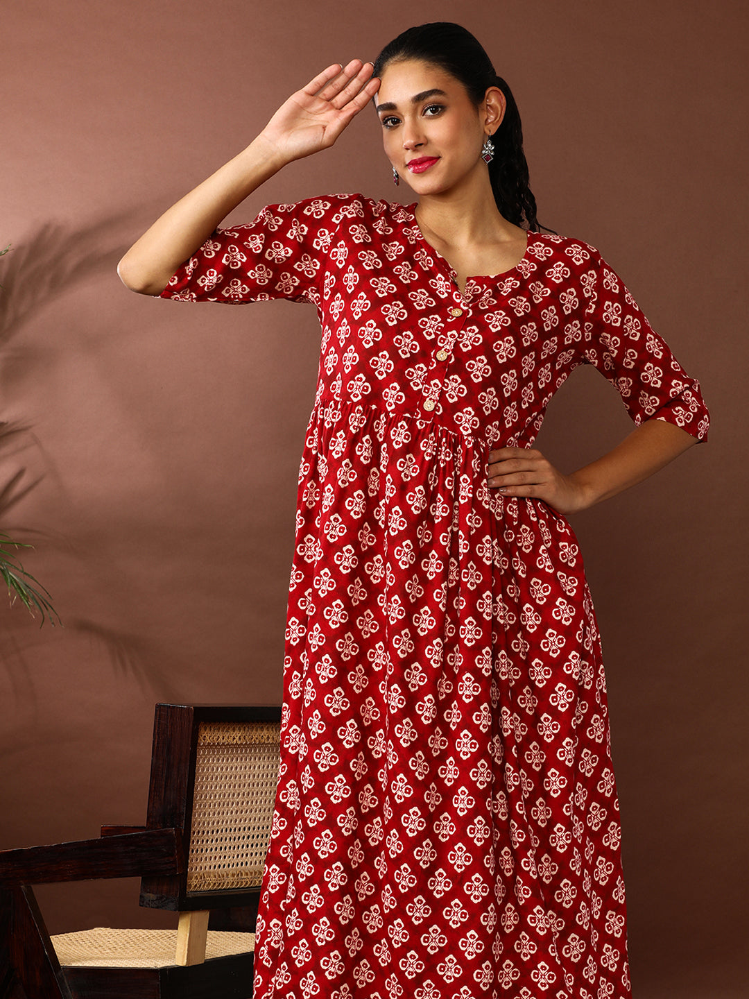 Floral Printed A-Line Tiered Ethnic Dress