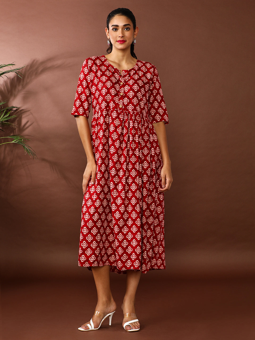 Floral Printed A-Line Tiered Ethnic Dress