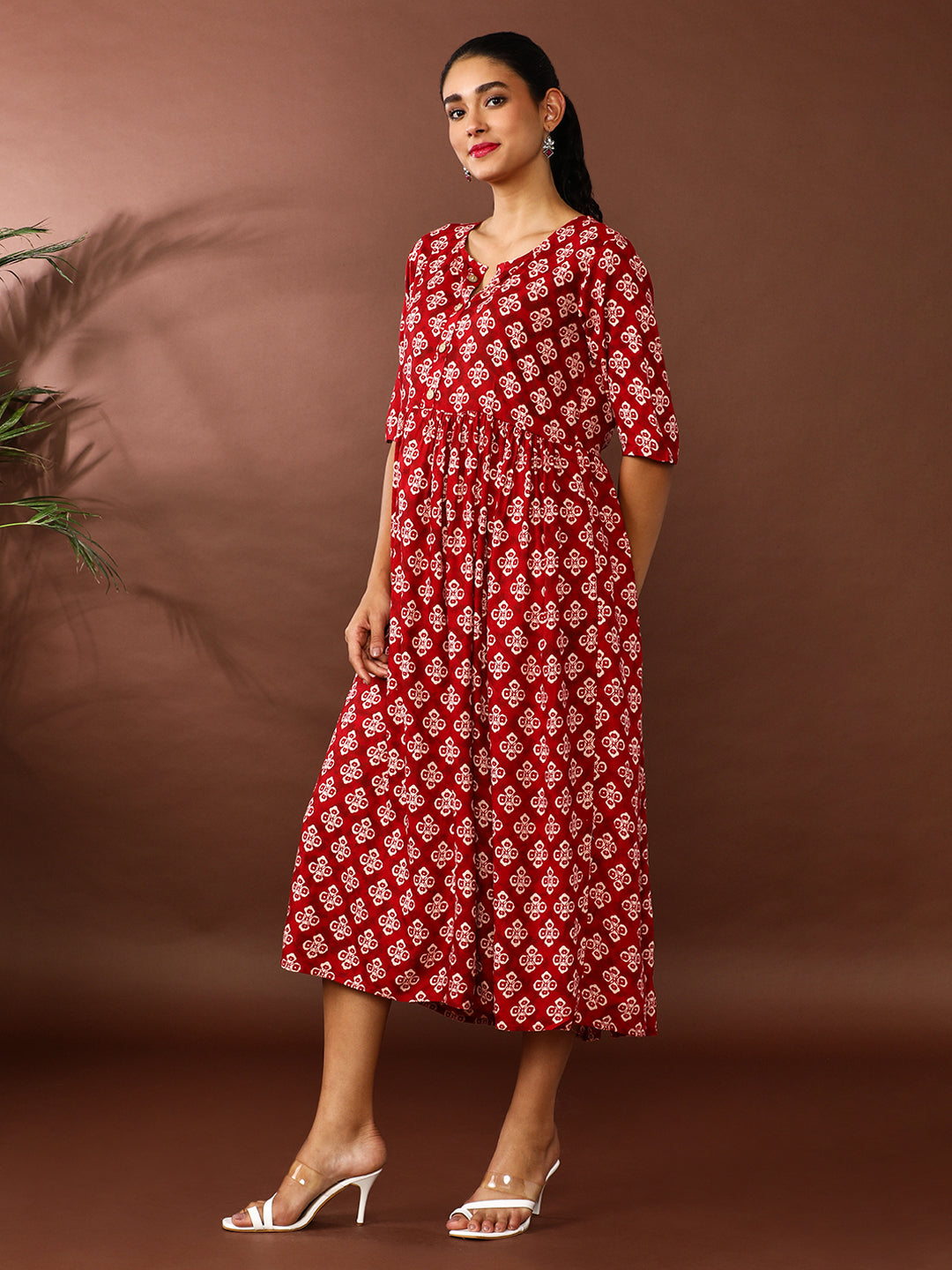 Floral Printed A-Line Tiered Ethnic Dress