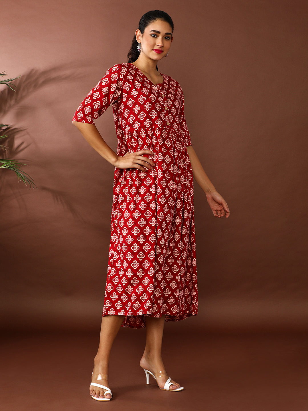 Floral Printed A-Line Tiered Ethnic Dress