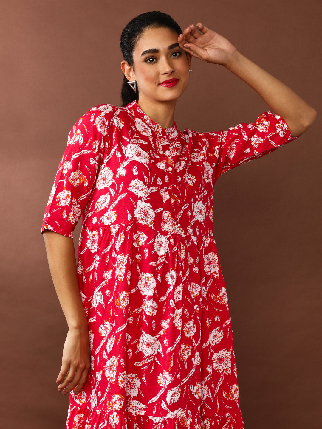 Floral Printed A-Line Tiered Ethnic Dress