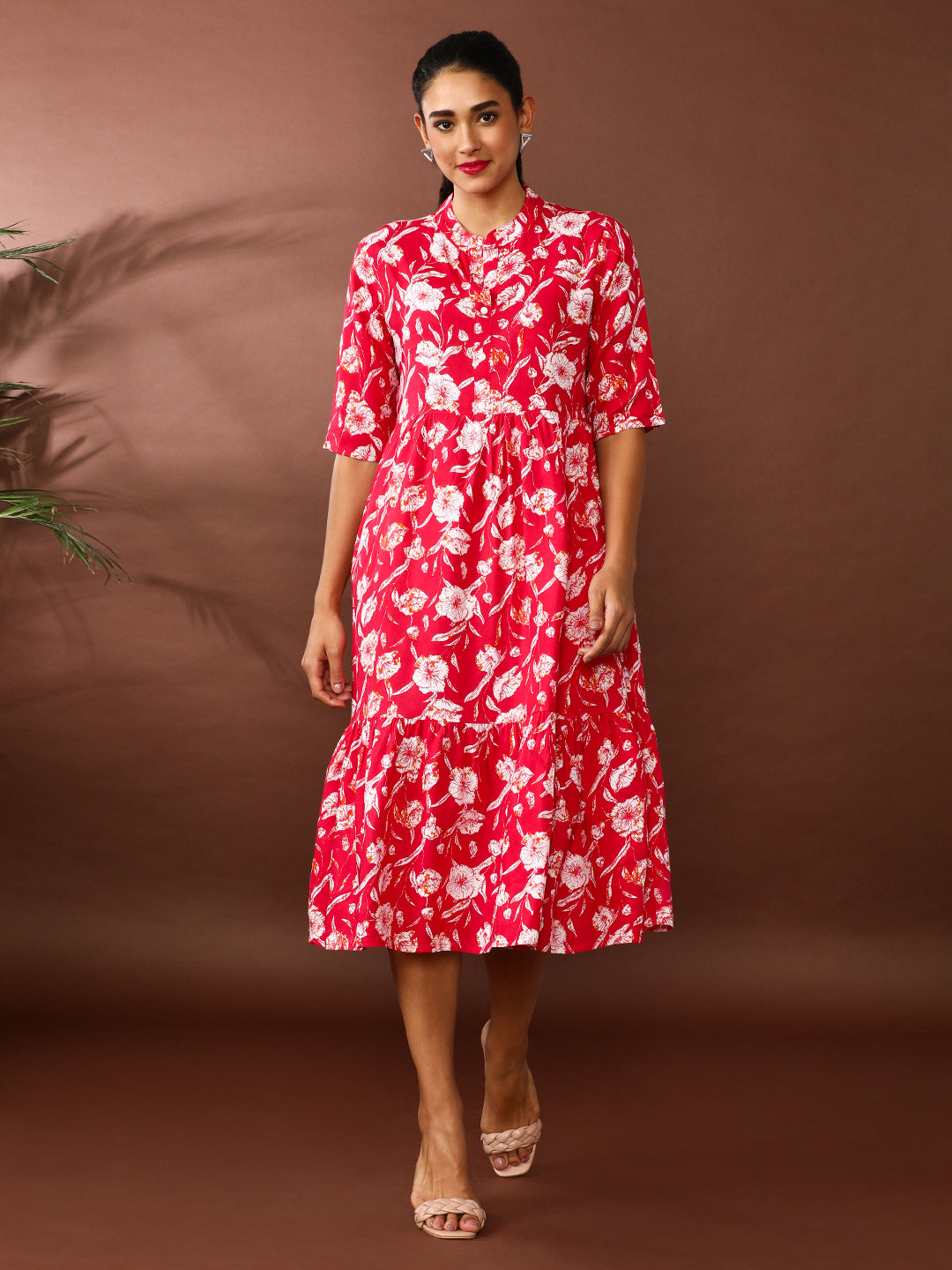 Floral Printed A-Line Tiered Ethnic Dress