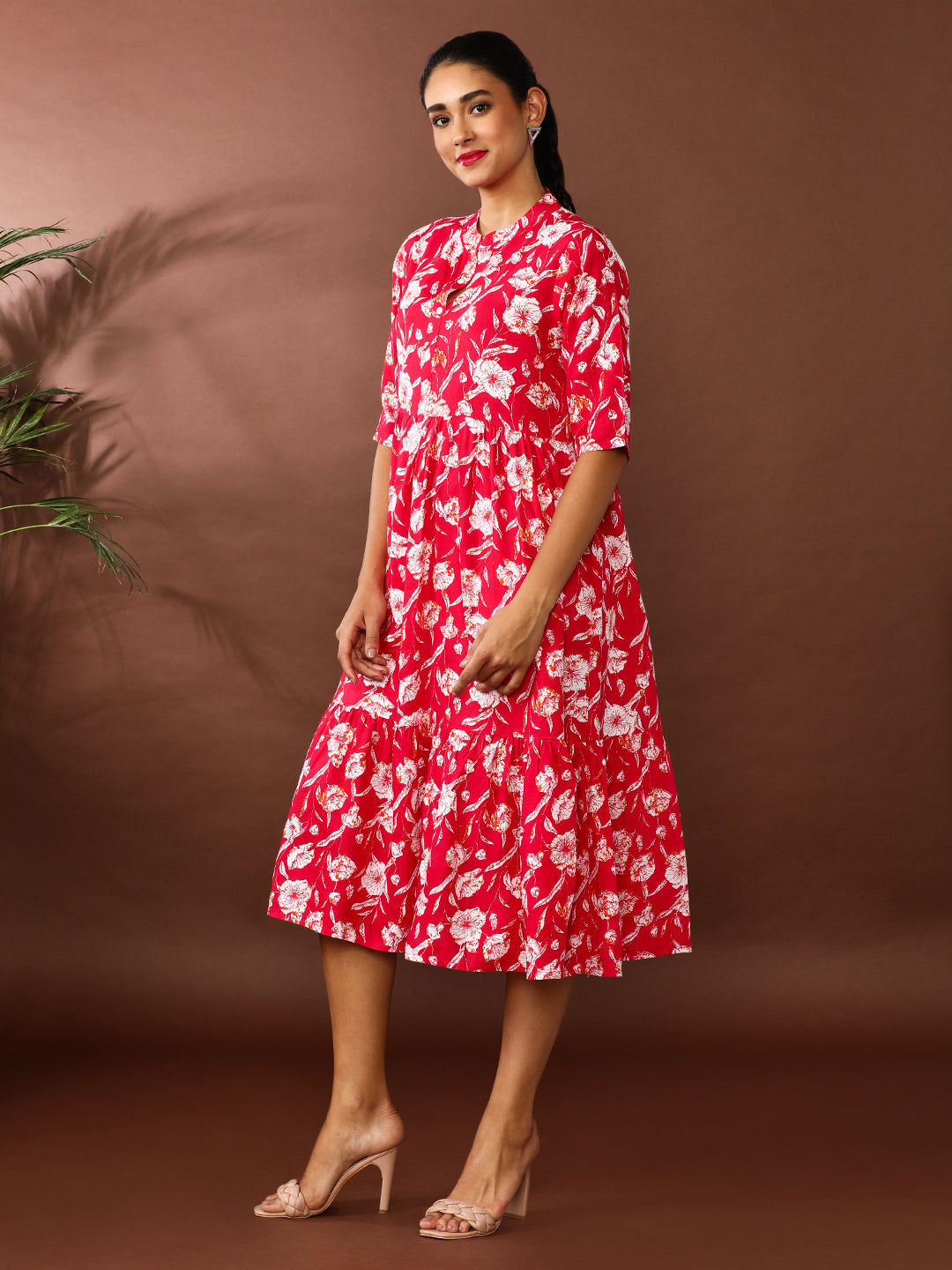Floral Printed A-Line Tiered Ethnic Dress