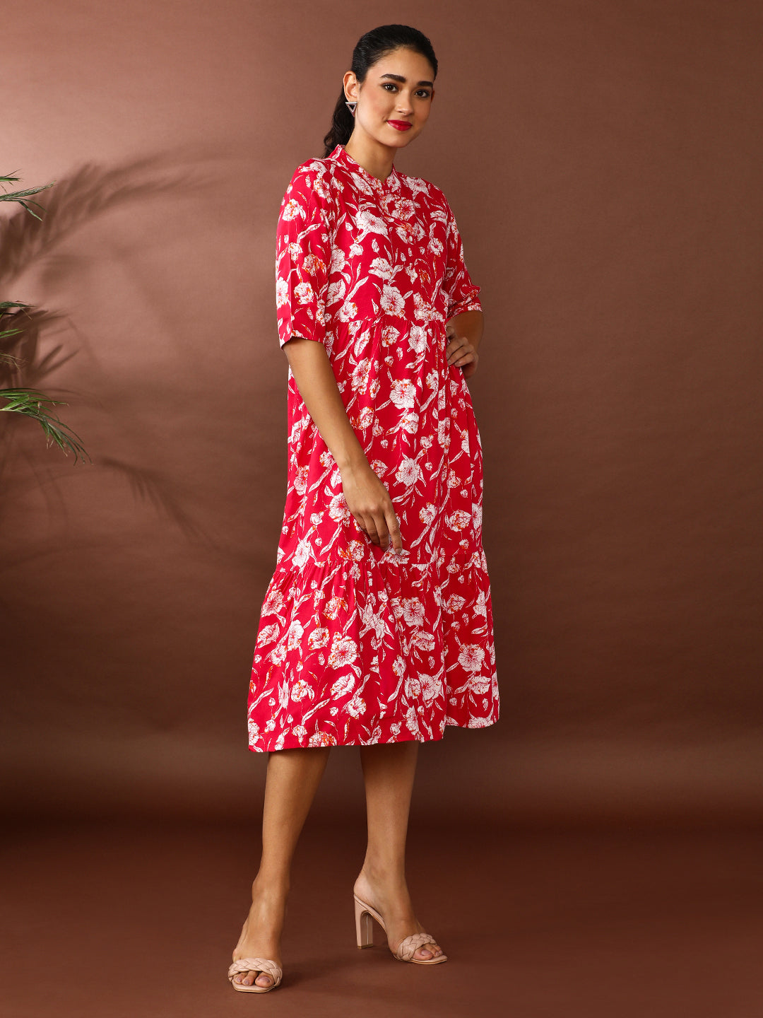 Floral Printed A-Line Tiered Ethnic Dress