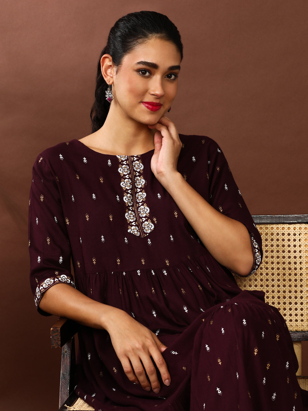 Floral Printed A-Line Tiered Ethnic Dress