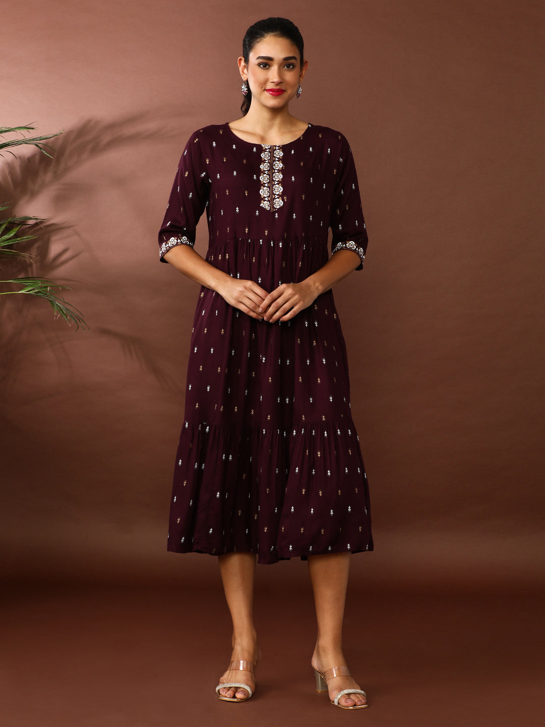 Floral Printed A-Line Tiered Ethnic Dress