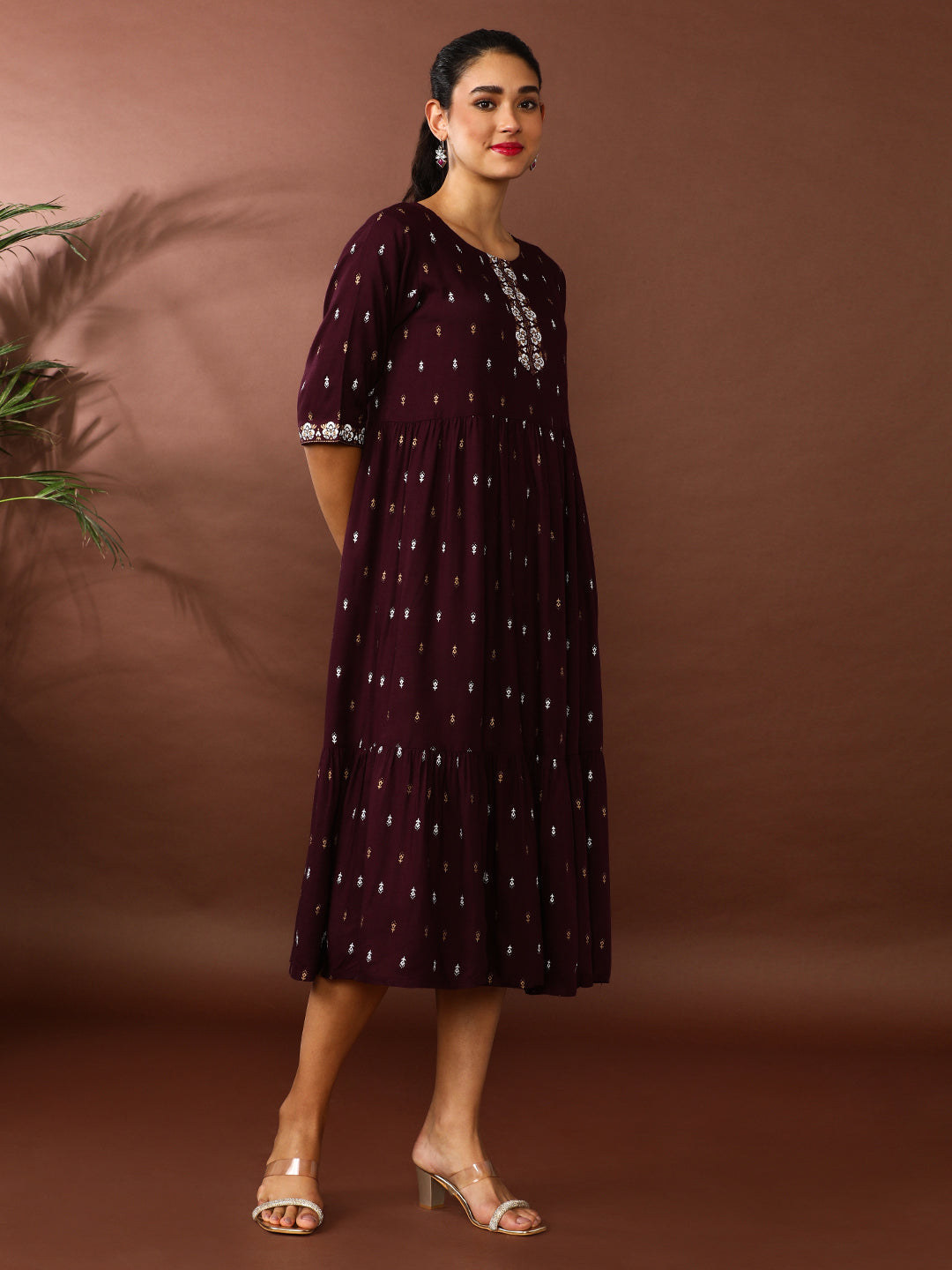 Floral Printed A-Line Tiered Ethnic Dress