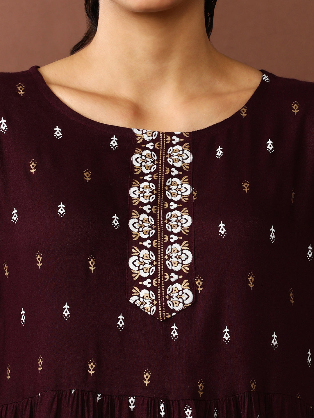 Floral Printed A-Line Tiered Ethnic Dress