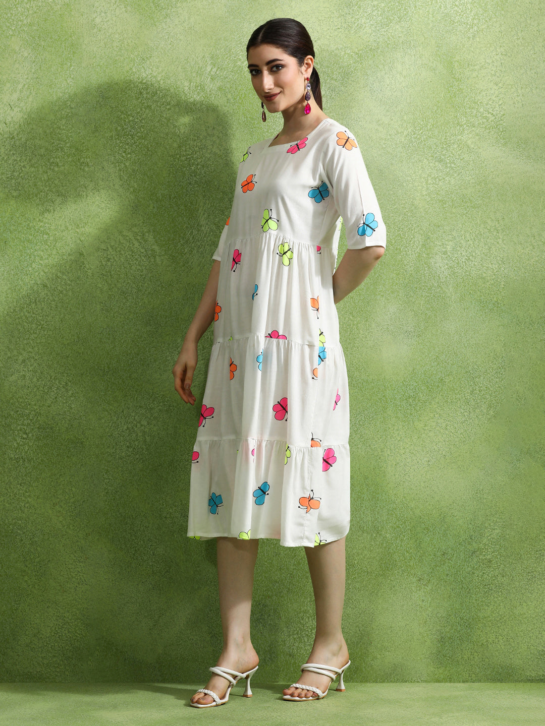 Animal Printed Tiered Ethnic Dress