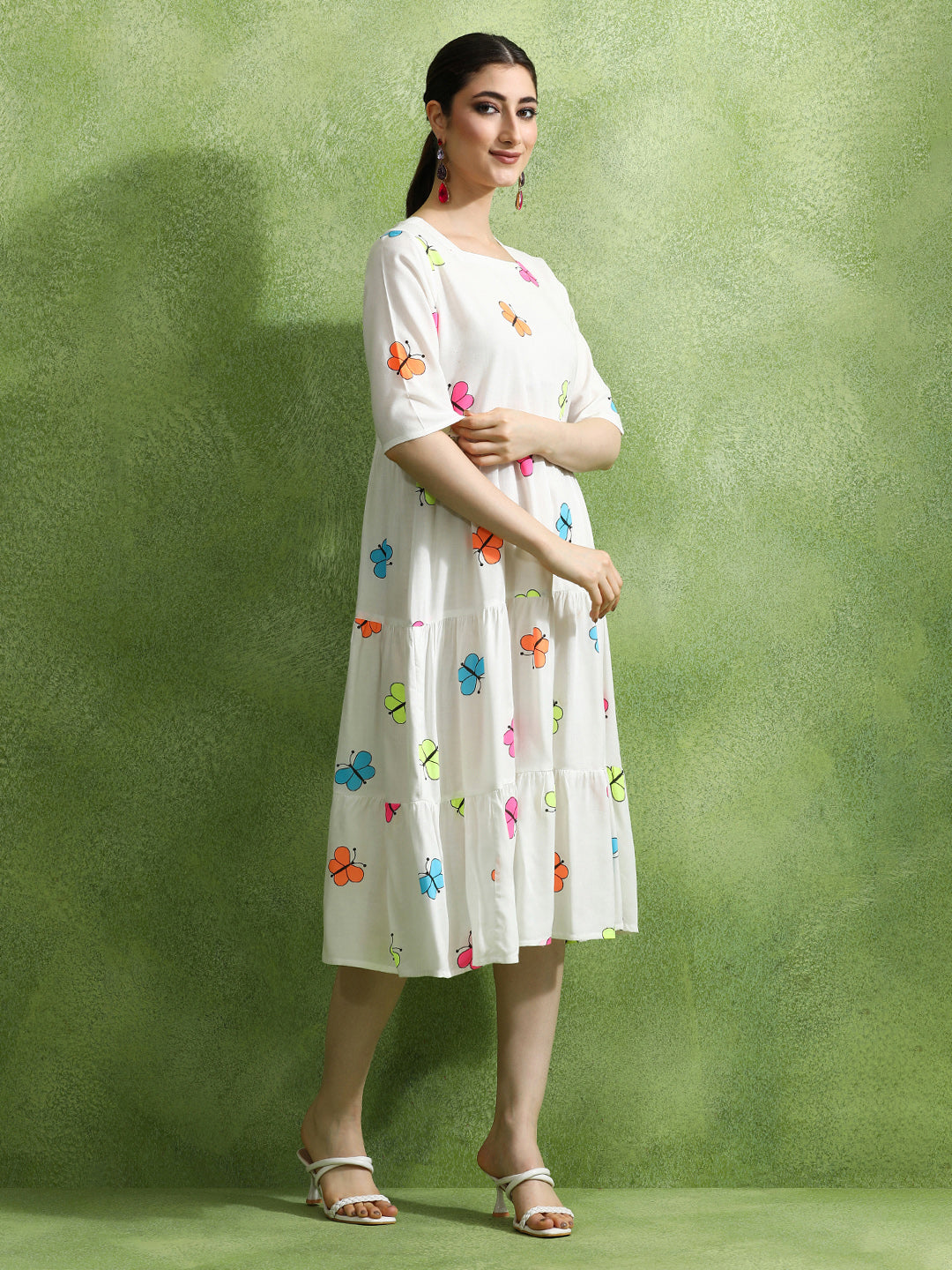 Animal Printed Tiered Ethnic Dress