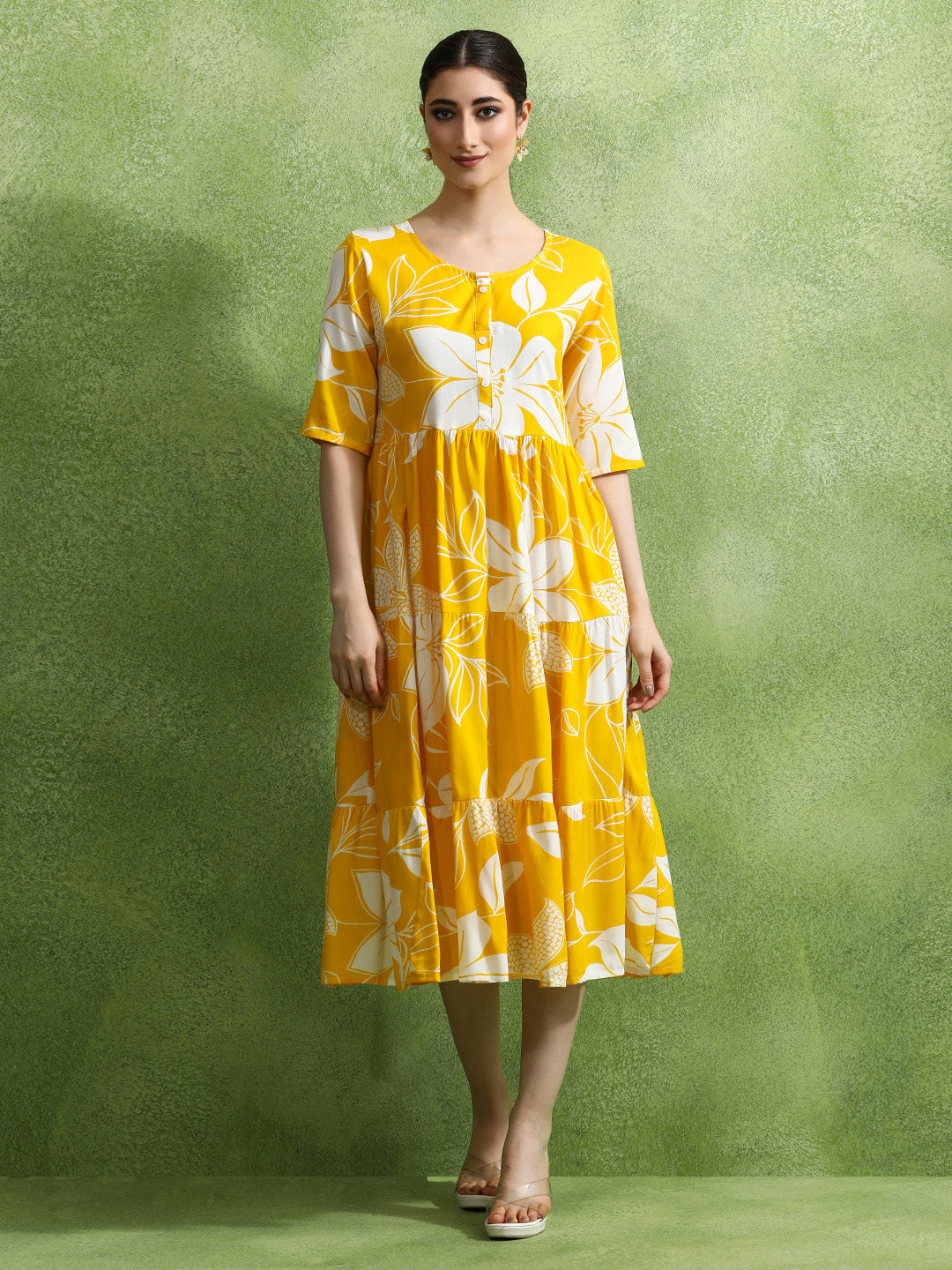 Floral Printed Tiered Ethnic Dress