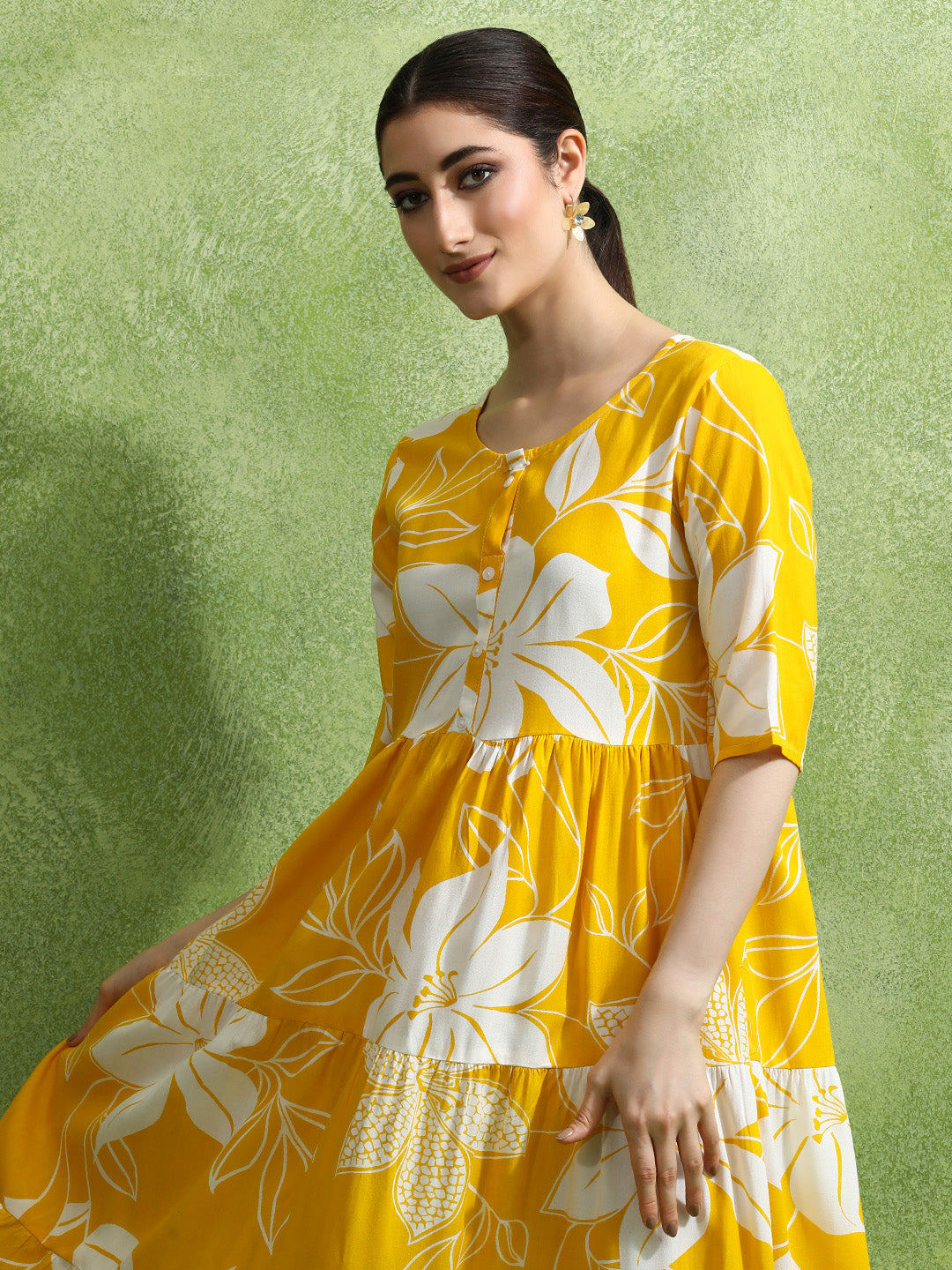 Floral Printed Tiered Ethnic Dress