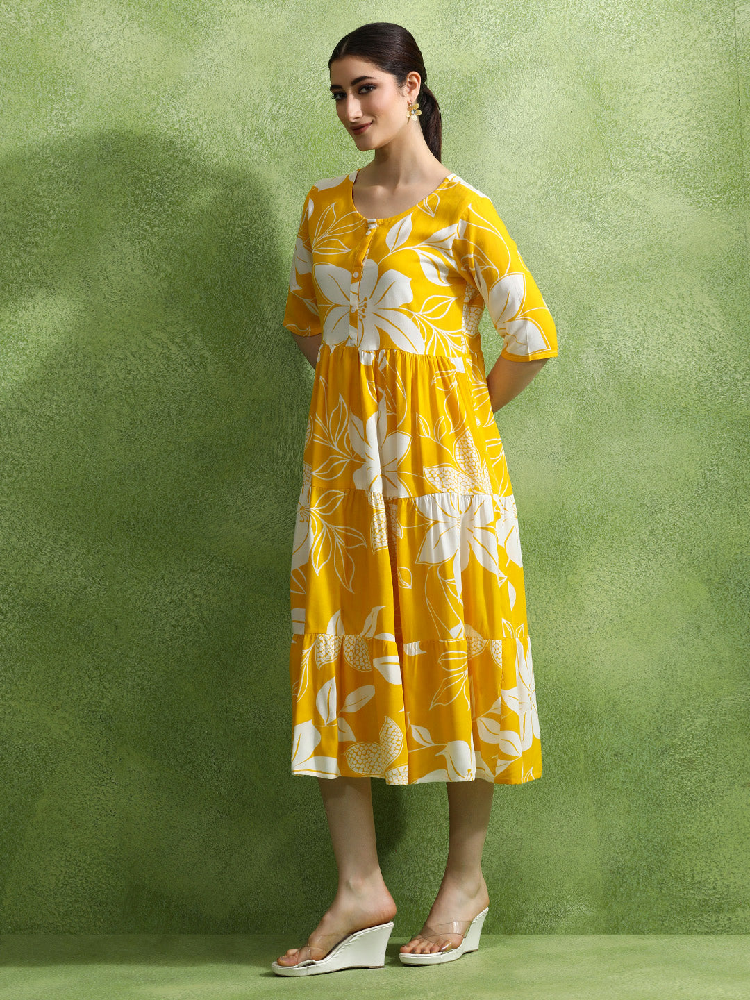 Floral Printed Tiered Ethnic Dress