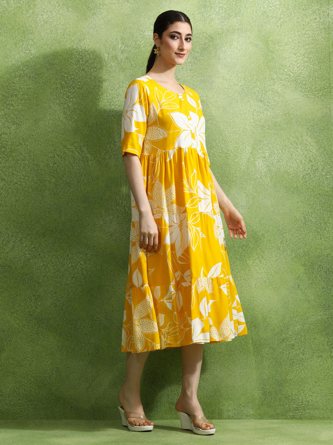 Floral Printed Tiered Ethnic Dress