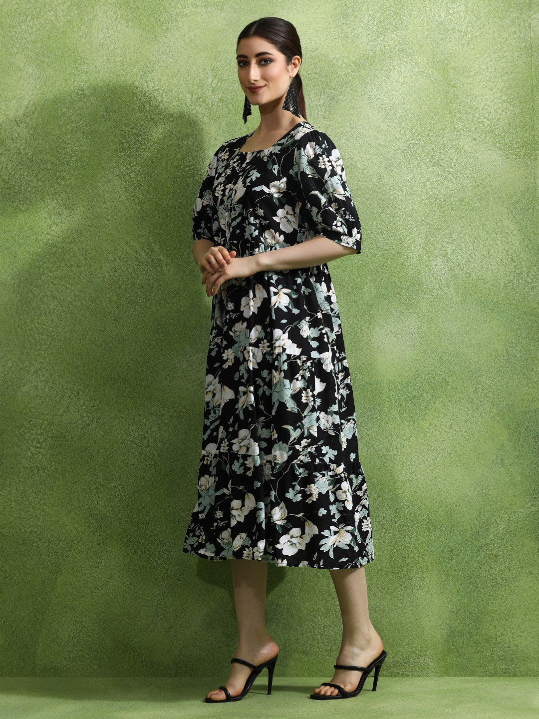 Floral Printed Tiered Ethnic Dress