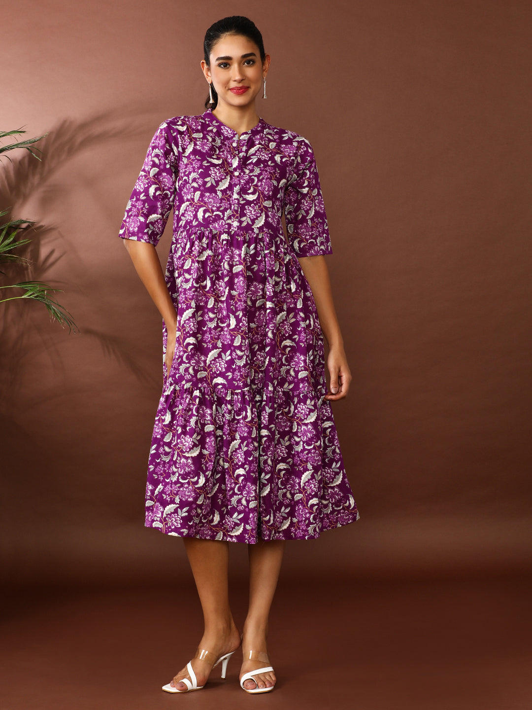 Floral Printed A-Line Panelled Ethnic Dress