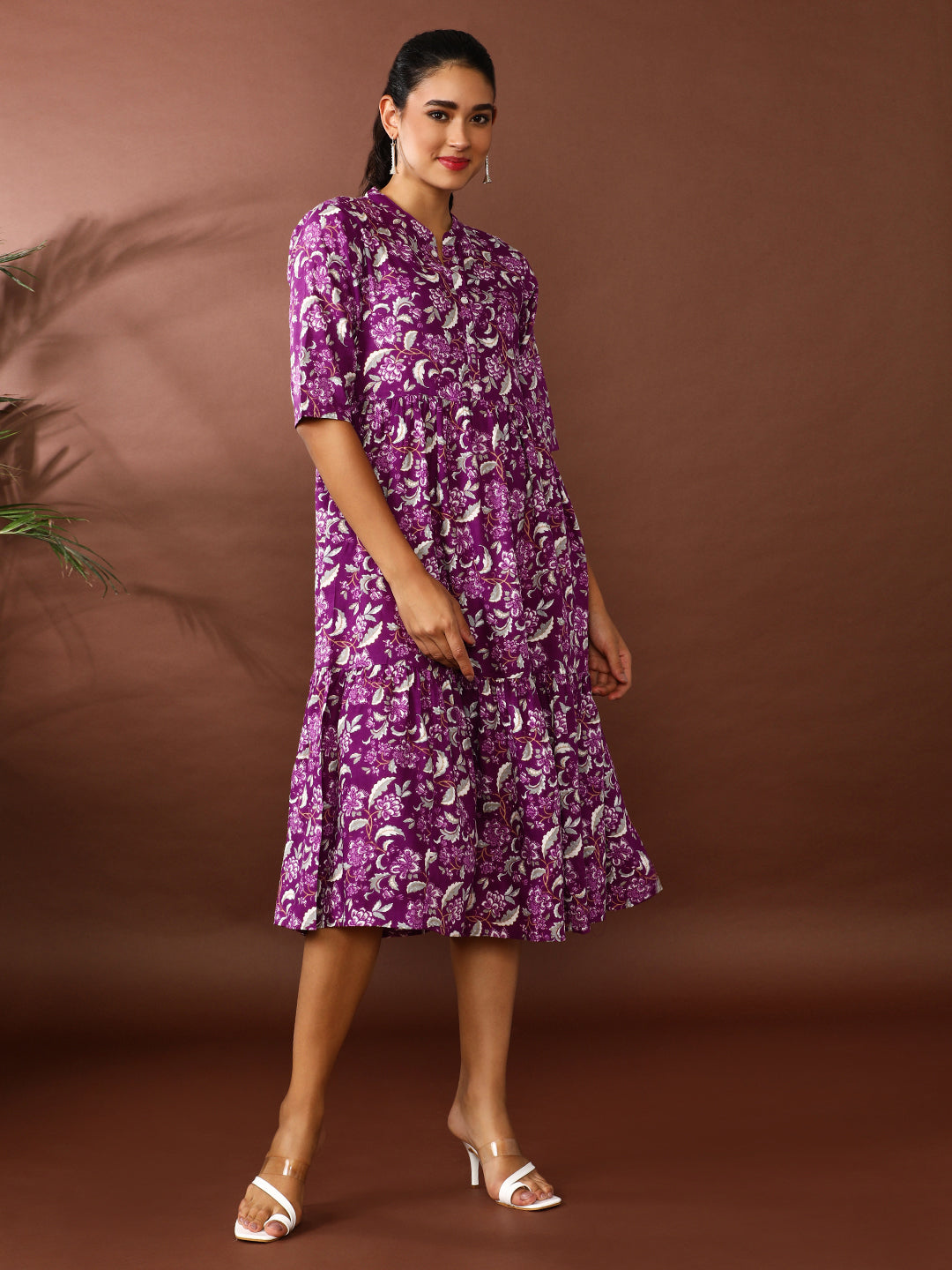 Floral Printed A-Line Panelled Ethnic Dress