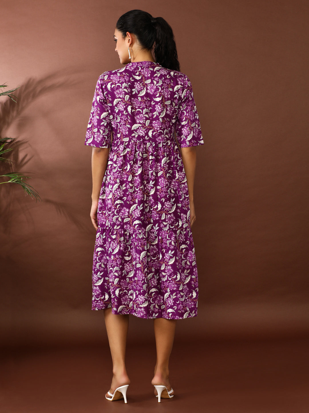Floral Printed A-Line Panelled Ethnic Dress
