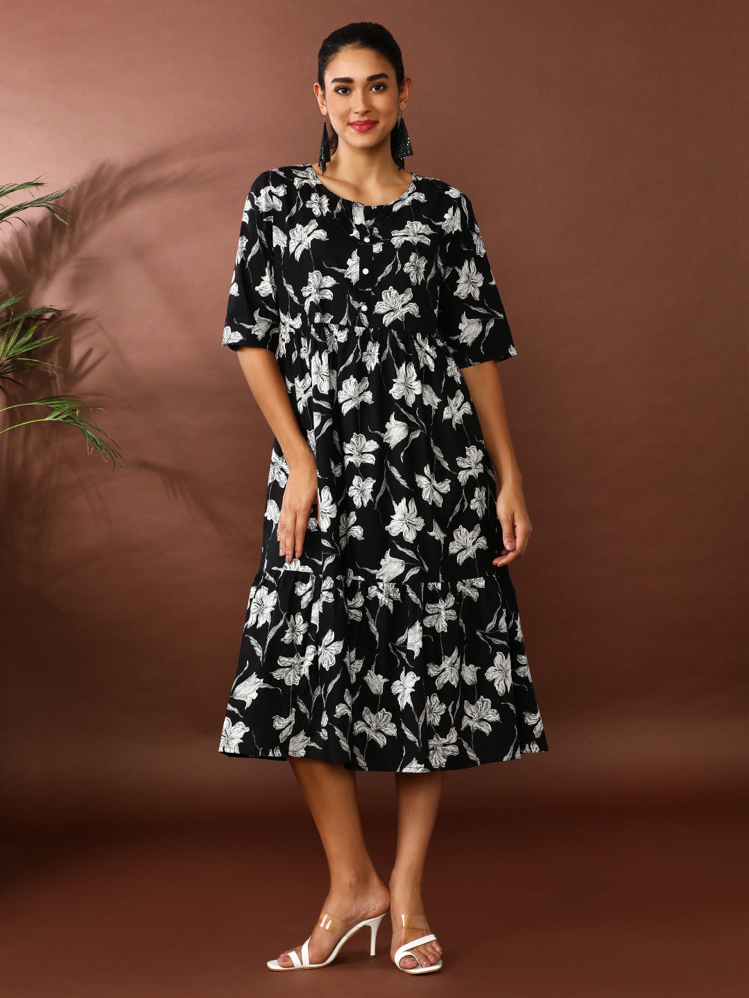 Floral Printed A-Line Tiered Ethnic Dress