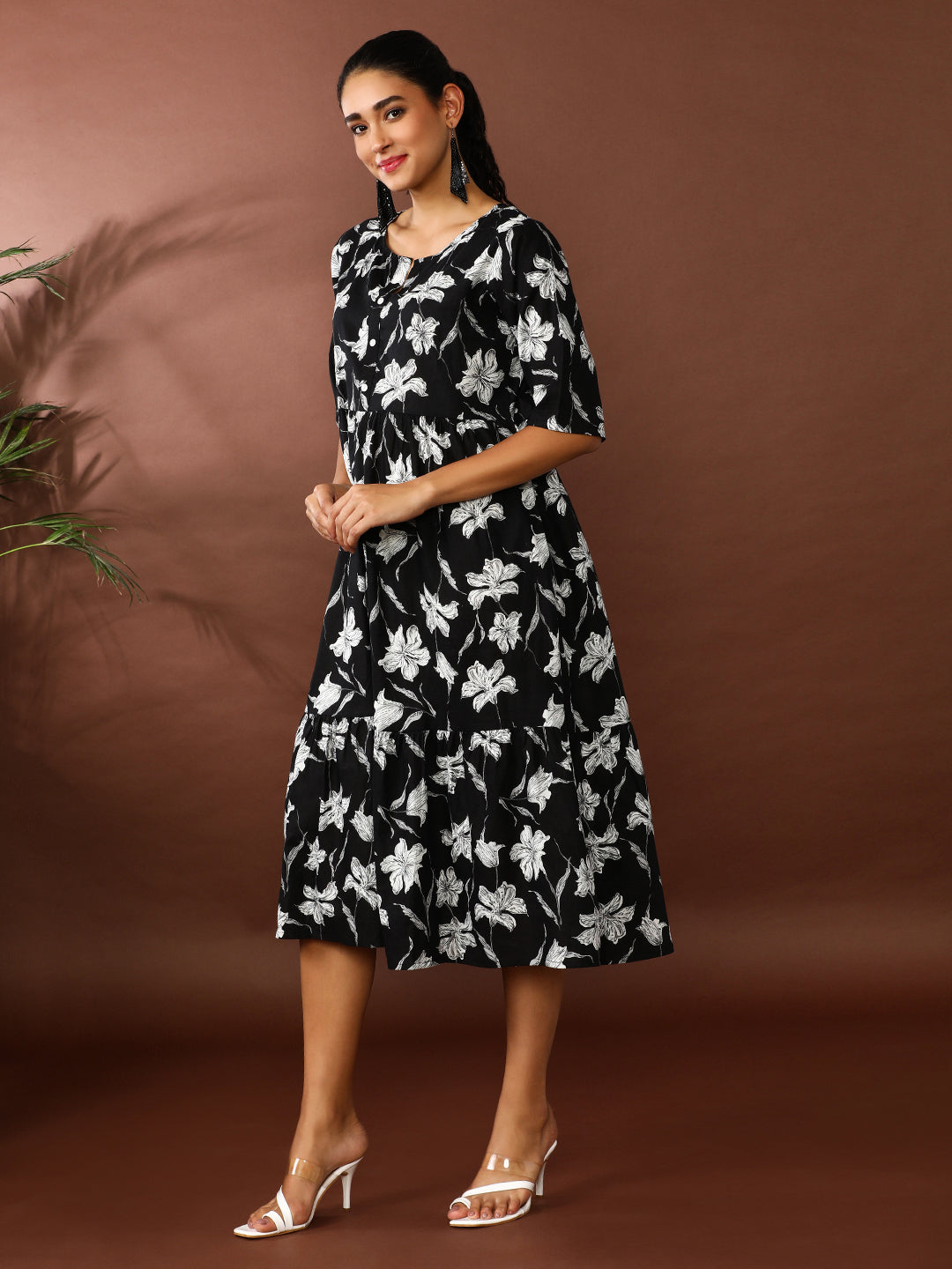 Floral Printed A-Line Tiered Ethnic Dress