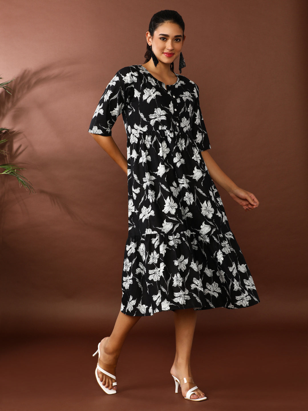 Floral Printed A-Line Tiered Ethnic Dress
