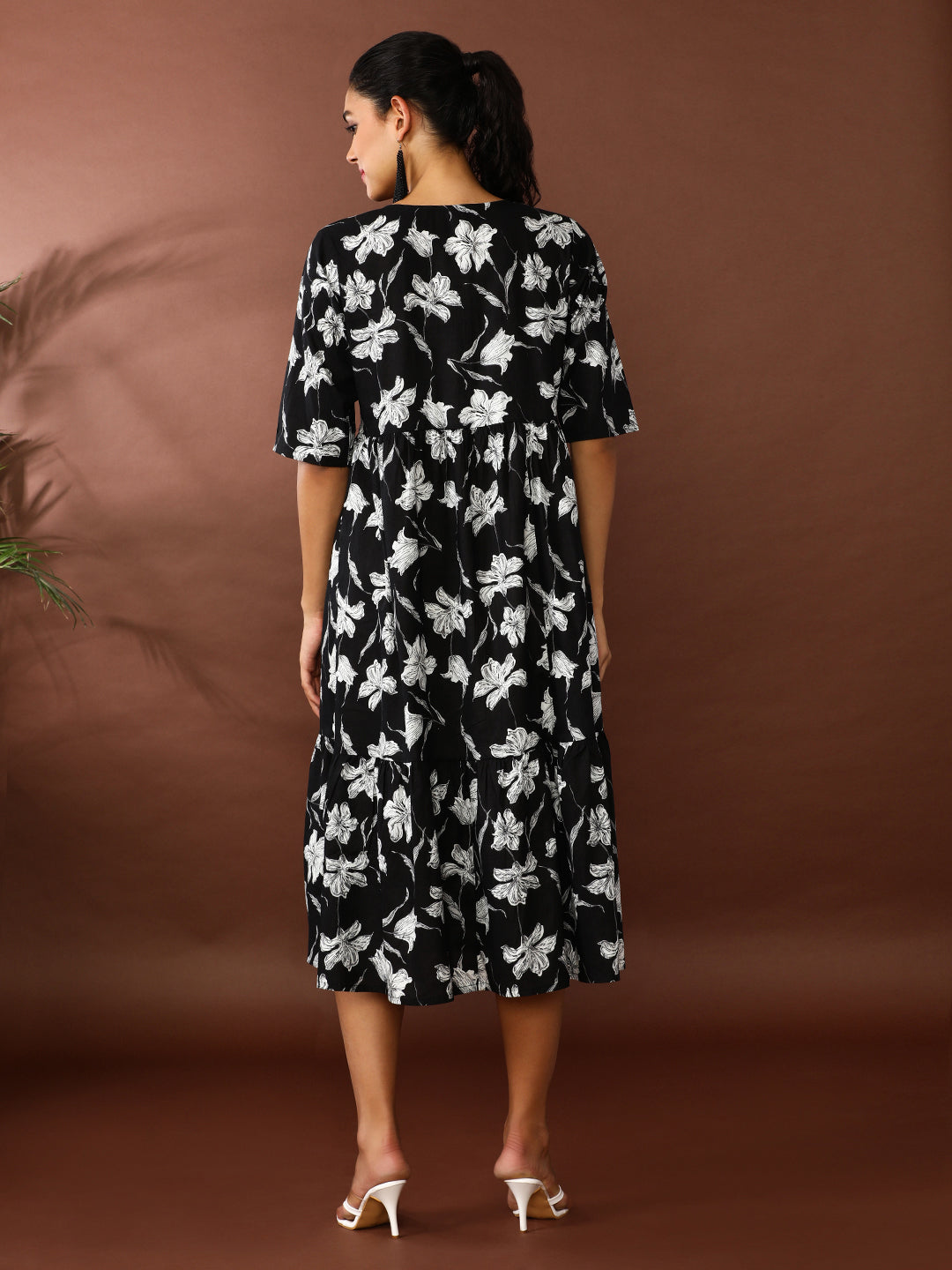Floral Printed A-Line Tiered Ethnic Dress