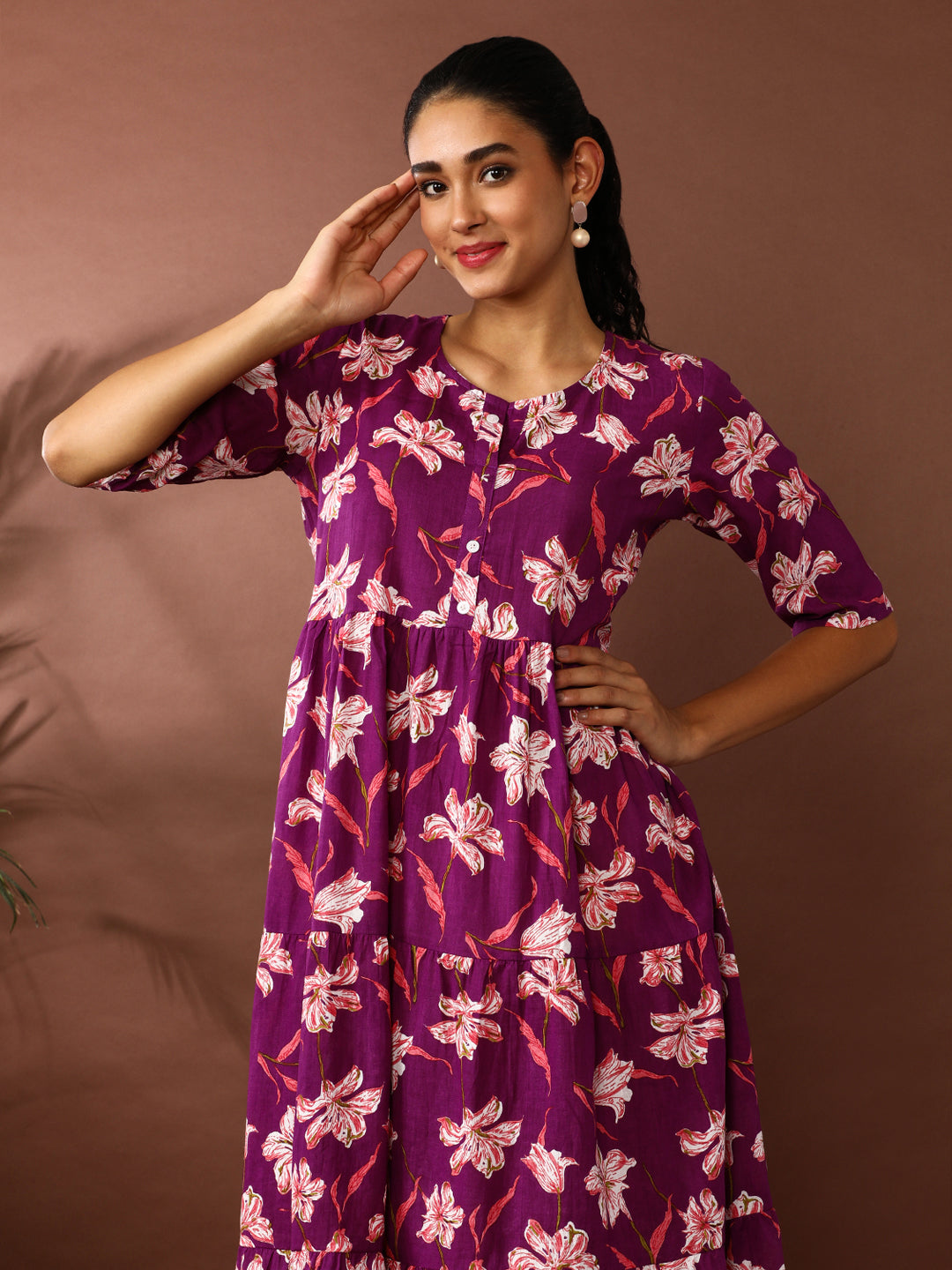 Floral Printed A-Line Tiered Ethnic Dress