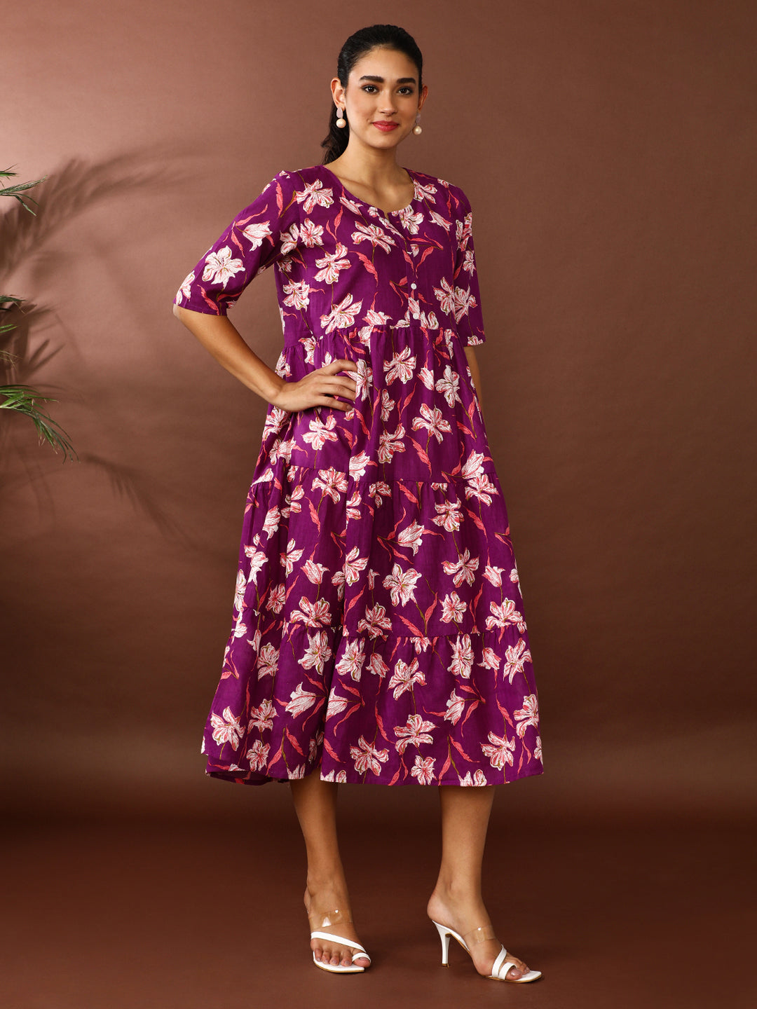 Floral Printed A-Line Tiered Ethnic Dress