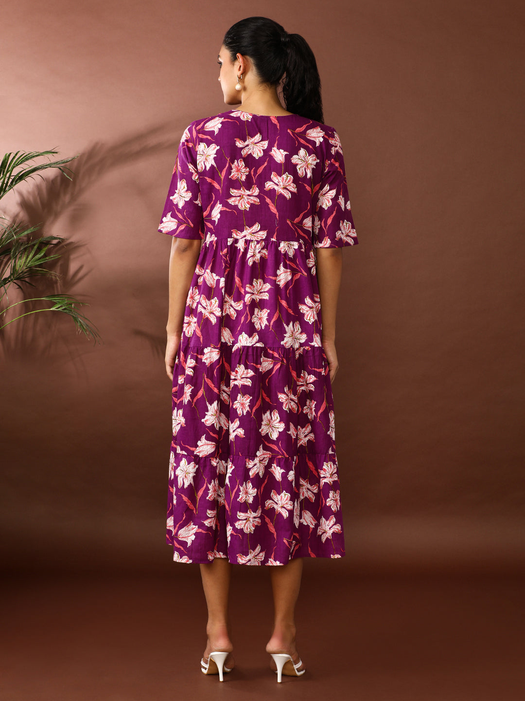 Floral Printed A-Line Tiered Ethnic Dress
