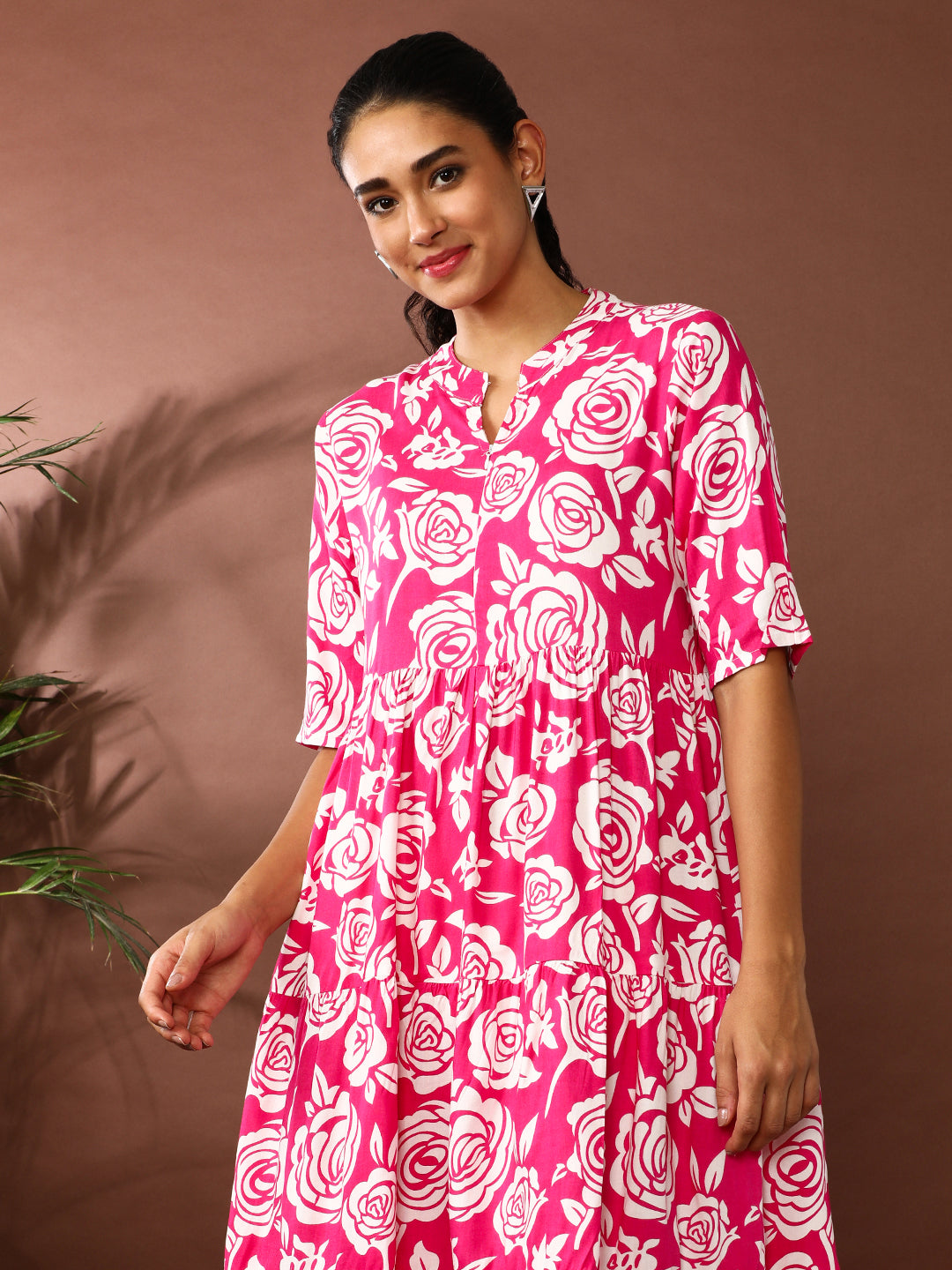 Floral Printed A-Line Tiered Ethnic Dress
