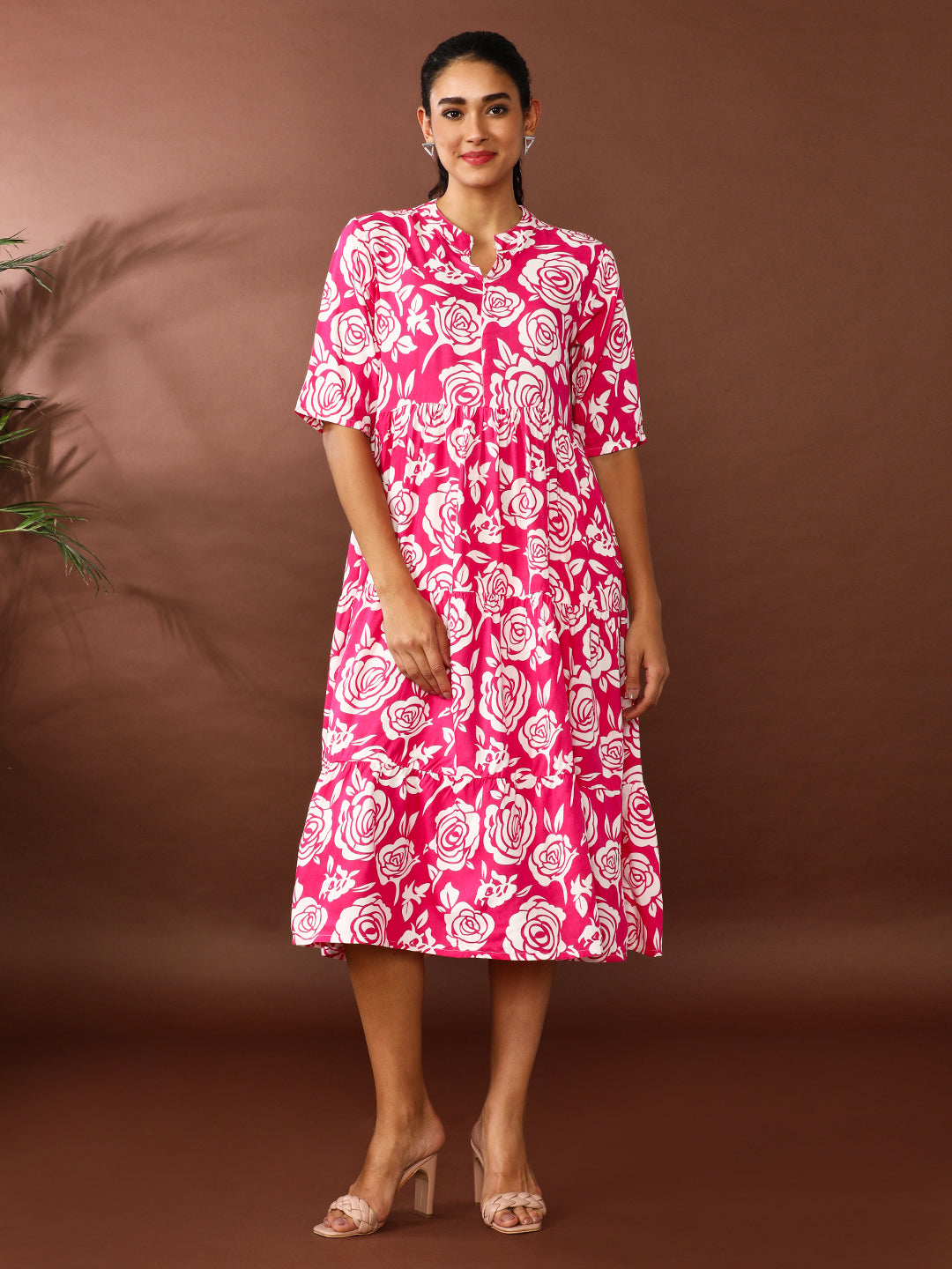 Floral Printed A-Line Tiered Ethnic Dress
