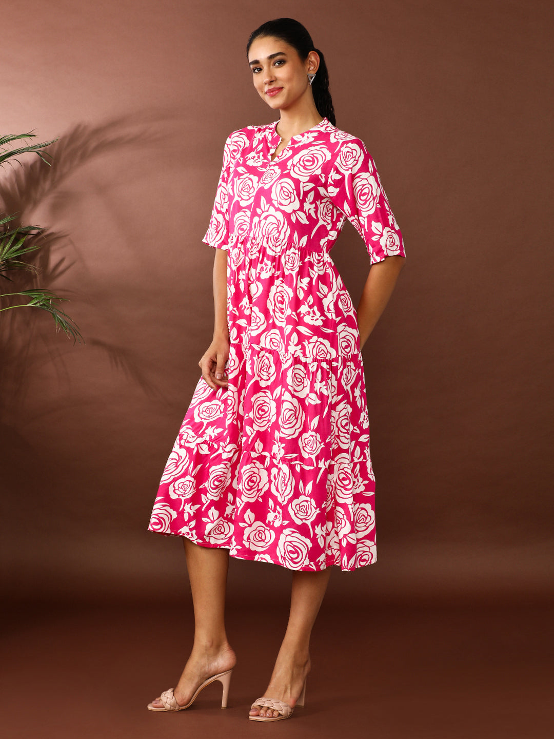 Floral Printed A-Line Tiered Ethnic Dress