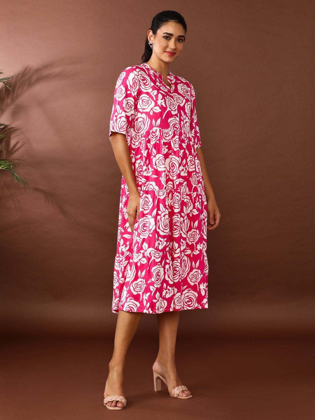 Floral Printed A-Line Tiered Ethnic Dress