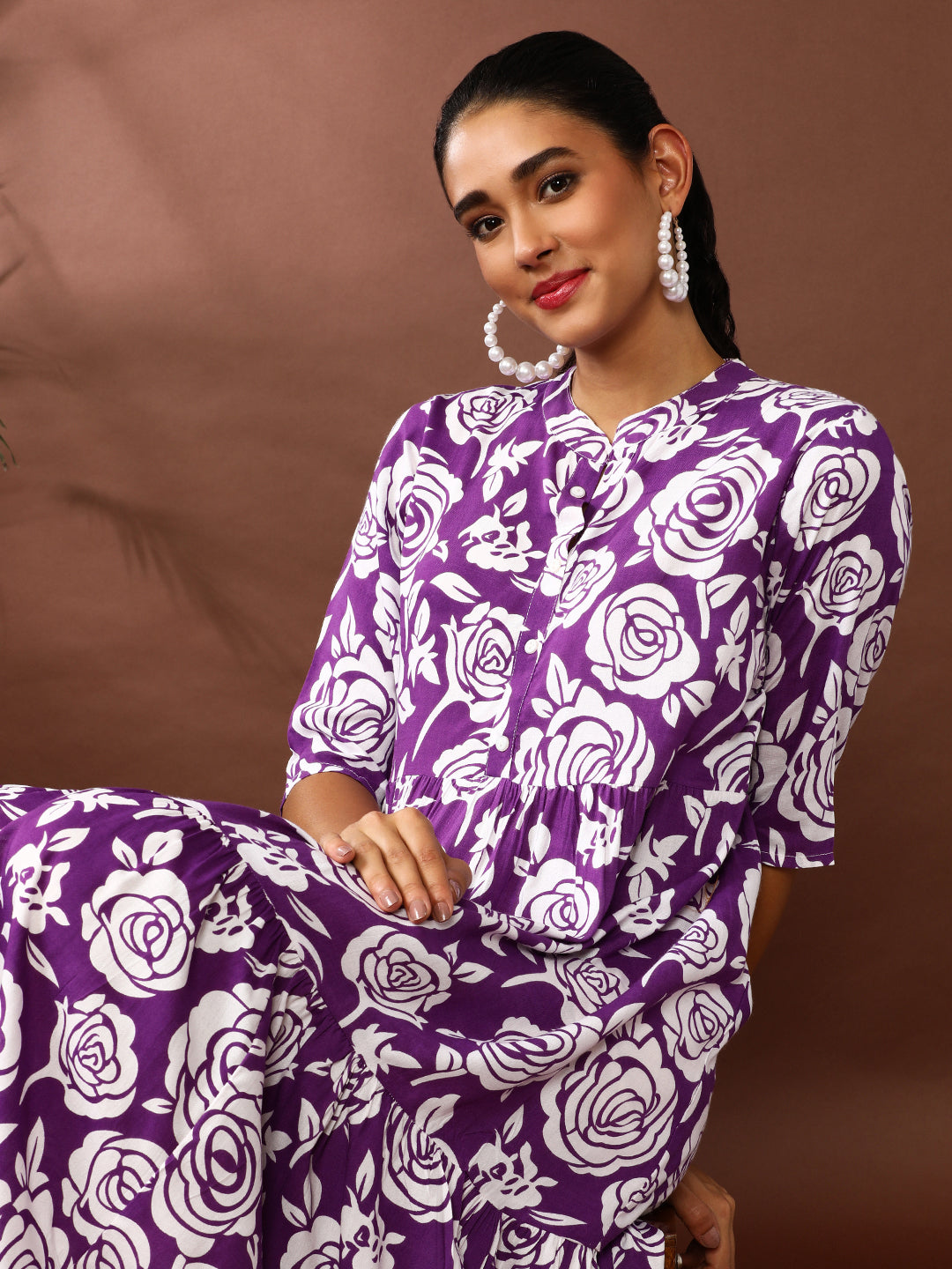Floral Printed A-Line Tiered Ethnic Dress