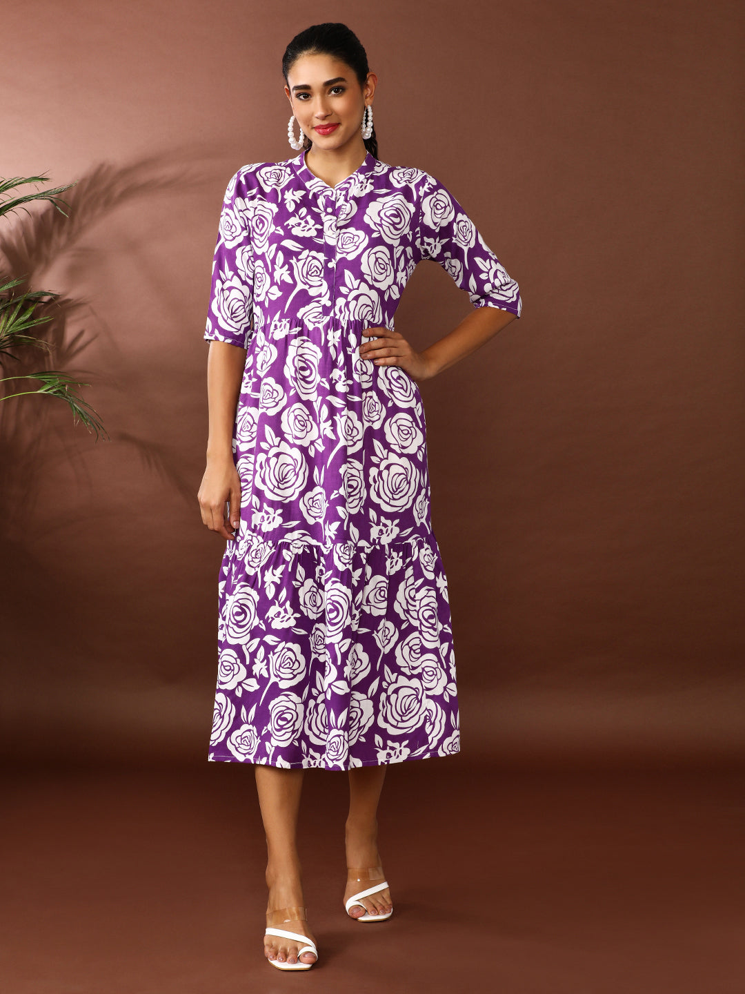 Floral Printed A-Line Tiered Ethnic Dress