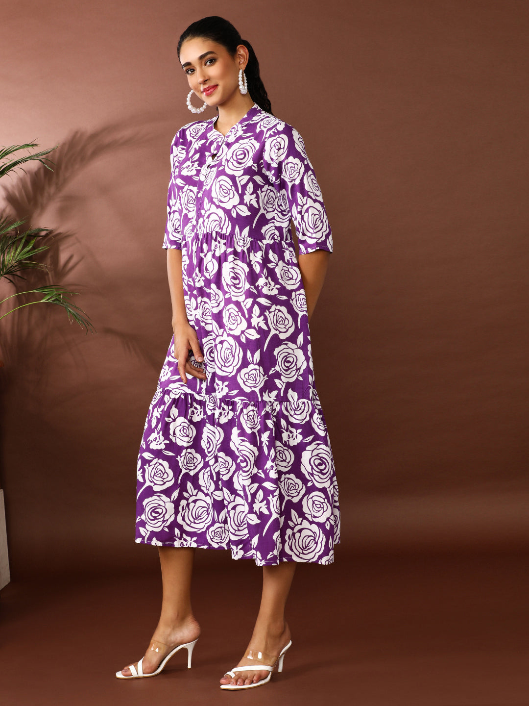 Floral Printed A-Line Tiered Ethnic Dress