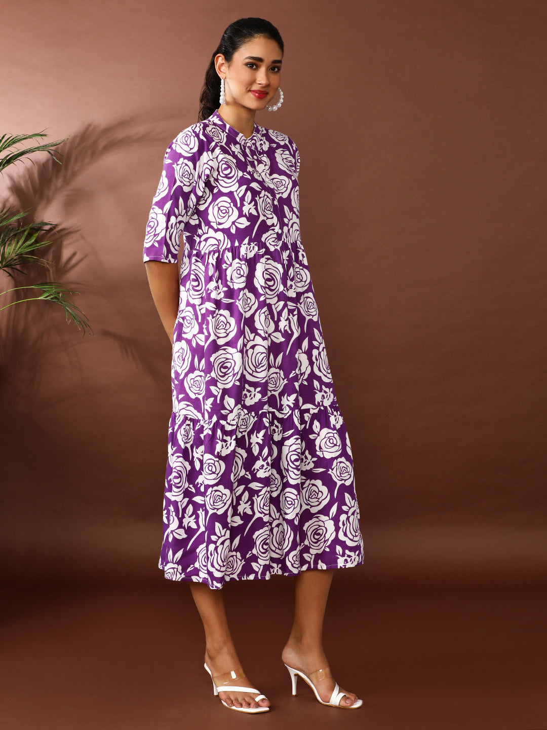 Floral Printed A-Line Tiered Ethnic Dress